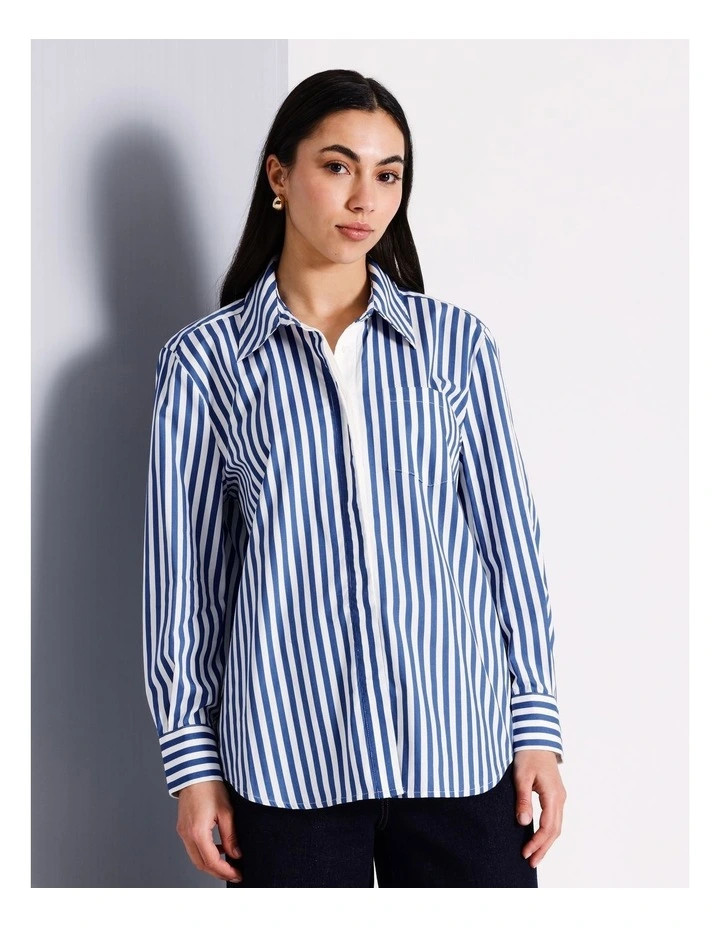 BasqueOrganic Cotton Stripe Shirt in Cobalt | Myer