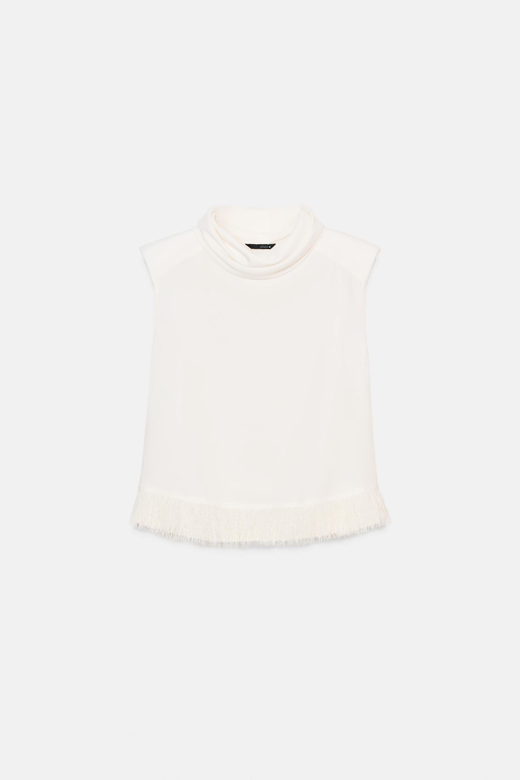 SHOULDER PAD FRINGED TOP | Zara US