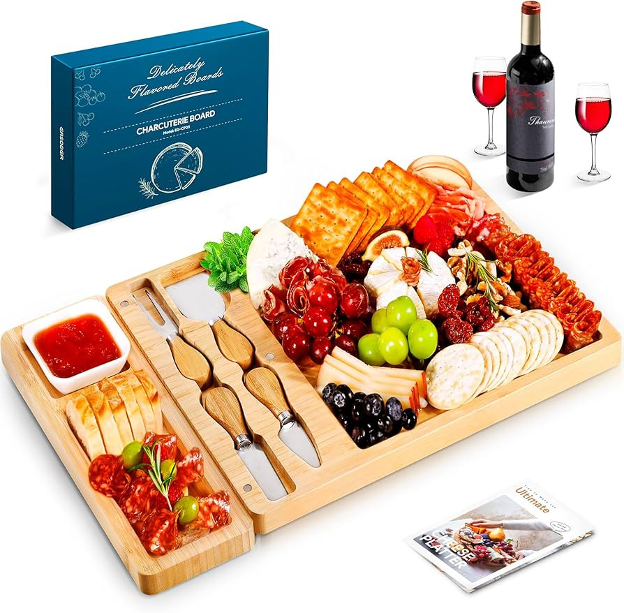 Charcuterie Board Set, Easoger Bamboo Cheese Board, Personalized Charcuterie Board and Knife Set ... | Amazon (US)