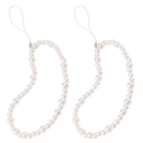 Staqlo 2PCS Elegant Pearl Phone Charm Lanyard Wrist Strap – White Beaded Bracelet Chain for Smartphone, Camera, Keychain–Anti-Lost CellPhone Wristlet, Handmade Aesthetic Phone Accessory for Women | Amazon (US)