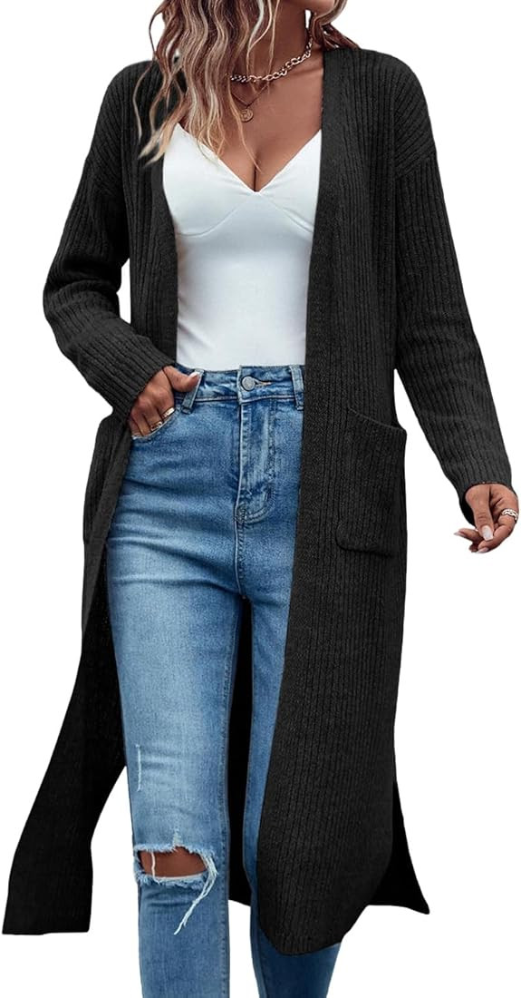 Danedvi Long Cardigan Sweaters for Women Ribbed Knit Open Front Long Sleeve Oversized Fall Casual... | Amazon (US)
