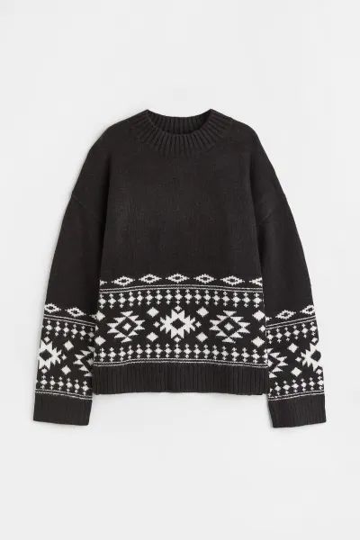 Jacquard-knit jumper - Black/Patterned - Ladies | H&M IE | H&M (UK, MY, IN, SG, PH, TW, HK)