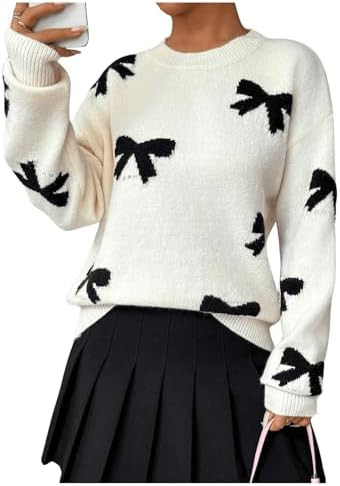 GORGLITTER Women's Bow Sweater Vintage Cute Cozy Knit Holiday Long Sleeve Crew Neck Pullover Fall... | Amazon (US)