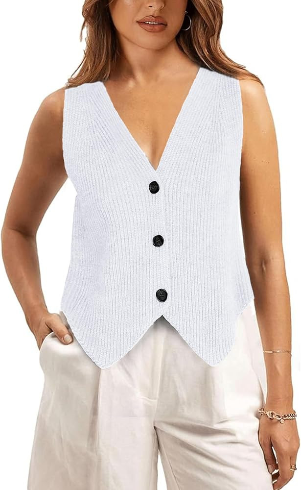Athlisan Womens Casual V Neck Sweater Vest Sleeveless Button Down Knit Cardigan Vest Tank Tops | Amazon (US)
