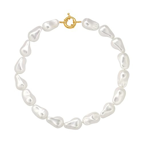 PERNNLA PEARL Chunky Baroque Pearl Beaded Choker Necklace for Women Trendy Dainty Gold Plated Pendant Necklace Simple Shell Necklaces | Amazon (US)