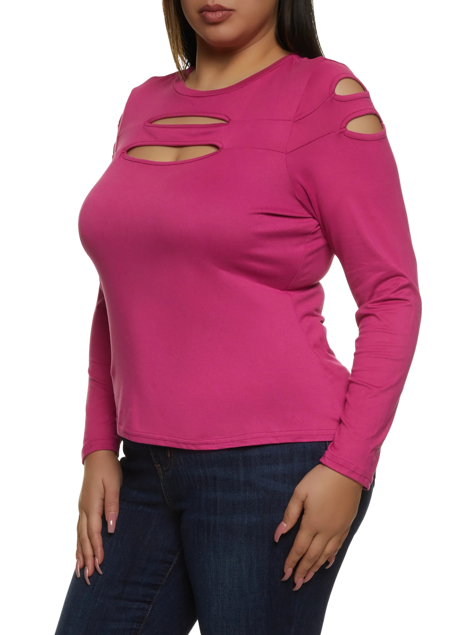 Plus Size Cut Out Keyhole Long Sleeve Tee | Rainbow Shops