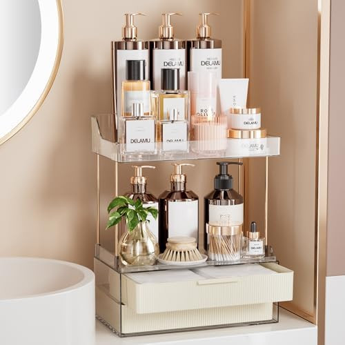 Delamu Bathroom Organizers and Storage, 2 Tier 2 Drawer Makeup Organizer Countertop, Easy to Inst... | Amazon (US)