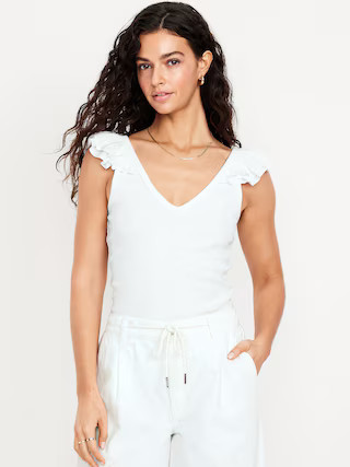 Ruffle-Trim Mixed Material Top | Old Navy (US)