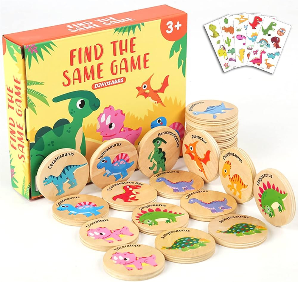 Wooden Match Memory Game for Kids, 24Pc Memory Matching Cards with 5Pc Tattoo Stickers, Education... | Amazon (US)