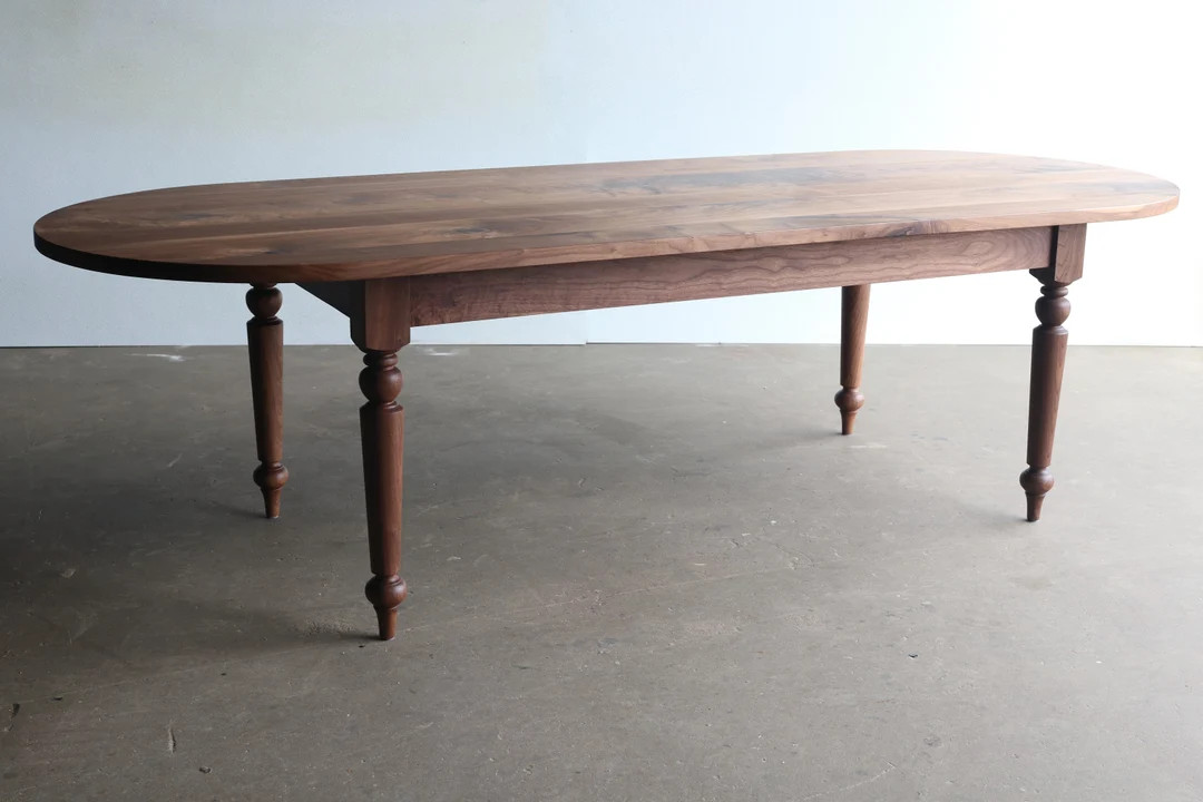 Modern French Country Dining Table, Oval Top, Turned Legs, Solid Walnut or White Oak - Etsy | Etsy (US)