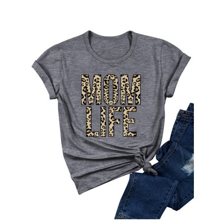 TWZH Women Leopard MOM LIFE Printed Casual Blouse Novelty Mama Gift Tees Tops | Walmart (US)