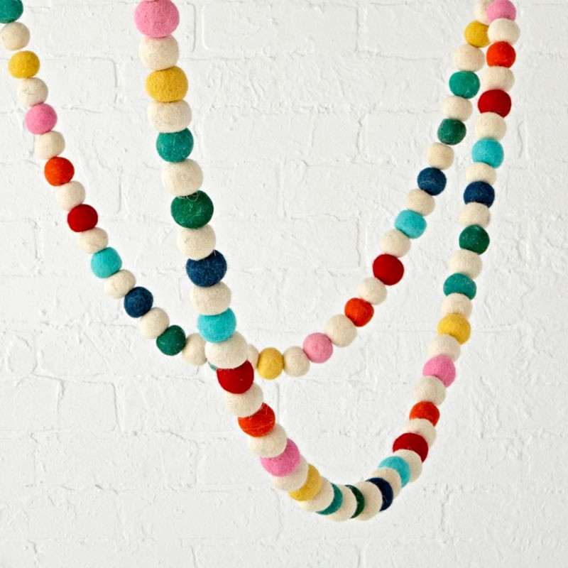 Rainbow Felt Ball Garland + Reviews | Crate & Kids | Crate & Barrel