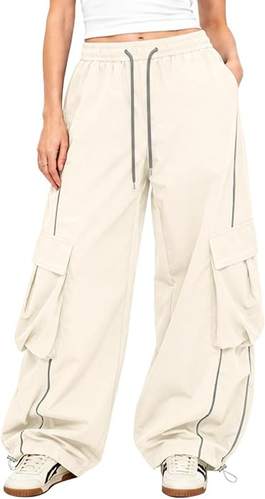 Bakyarder Women\u2019s Baggy Cargo Pants Barrel Wide Leg Y2K Streetwear Pants with Elastic Drawst... | Amazon (US)