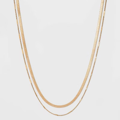 Curb and Snake Chain Layered Multi-Strand Necklace - Universal Thread™ Worn Gold | Target