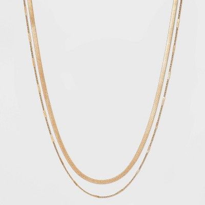Curb and Snake Chain Layered Multi-Strand Necklace - Universal Thread™ Worn Gold | Target