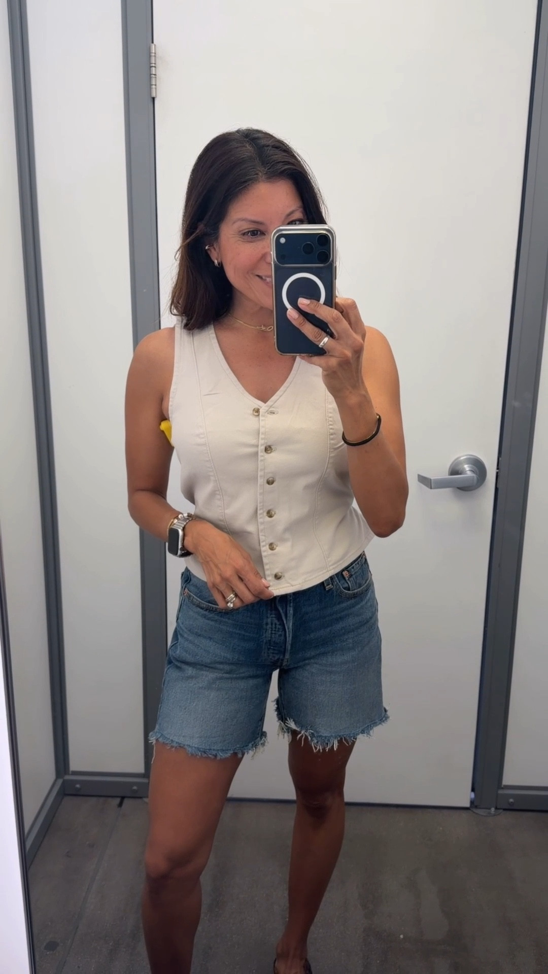 Cute tie vest in a neutral color 

At Walmart 
Wearing xs 

Shorts @levi @Target 
Wearing 26- went up 1 for a loose fit 
Shoes tts

#LTKPetite #LTKOver40 #LTKSeasonal