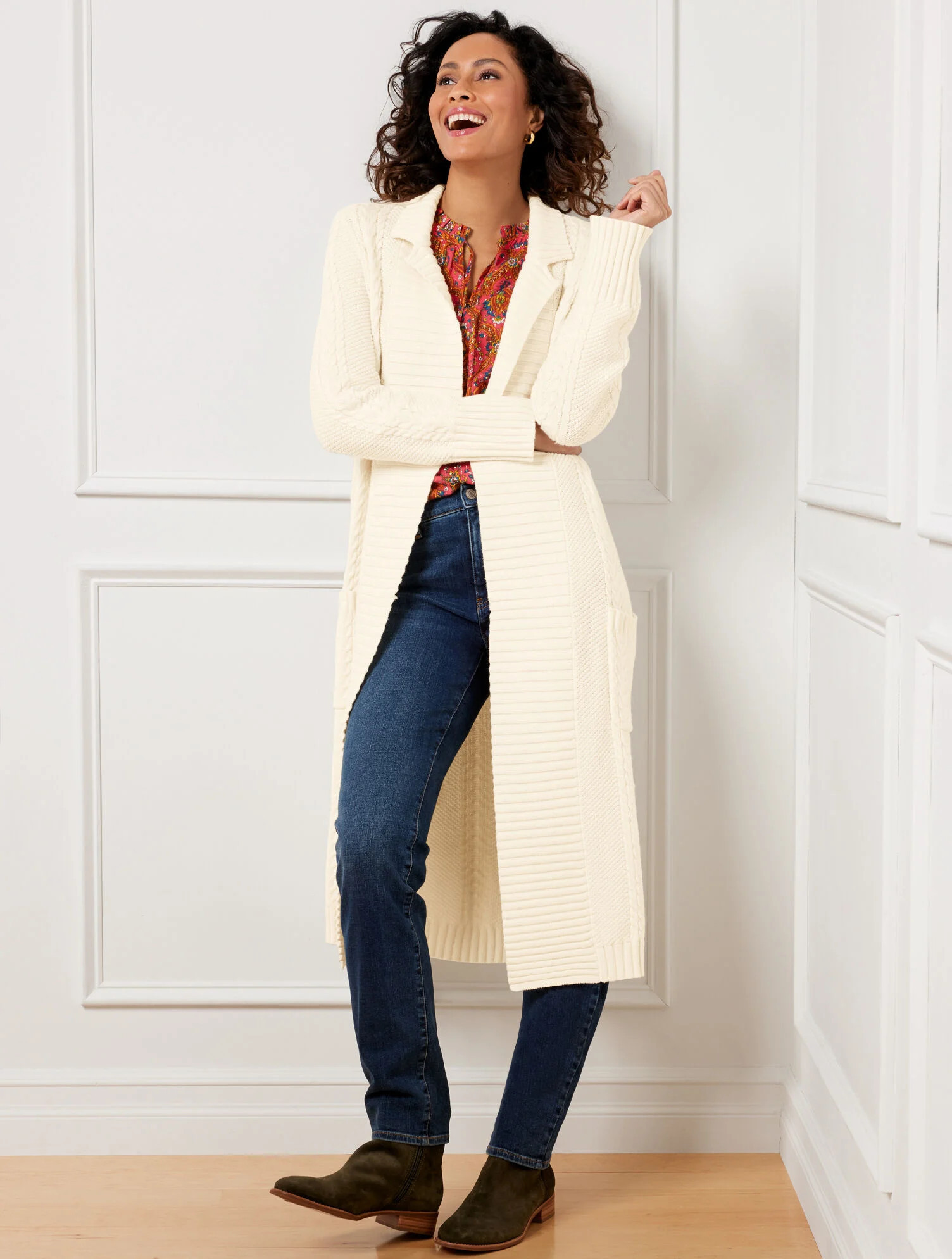 Cable Knit Open Front Coatigan | Talbots