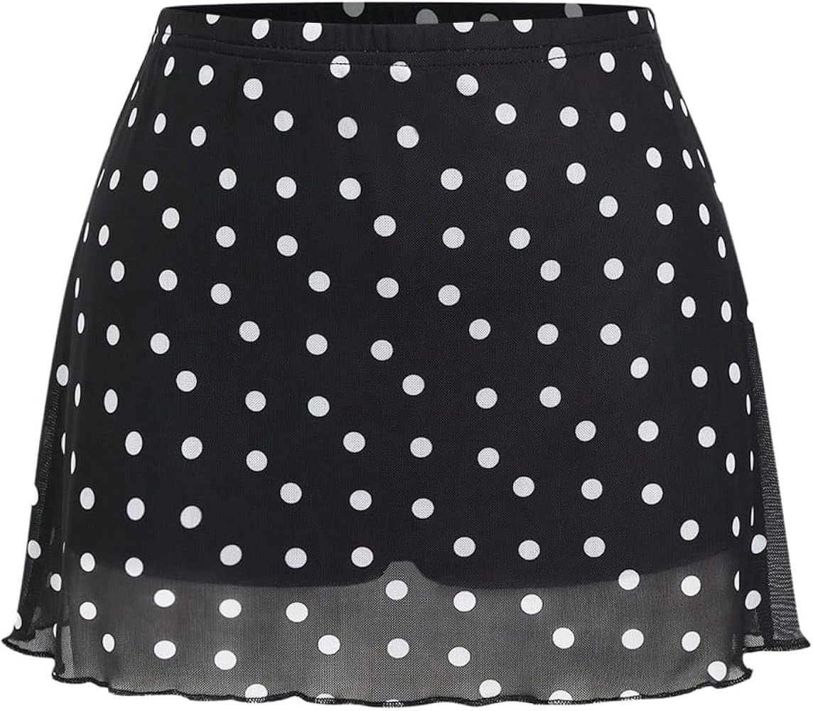 Verdusa Women's Y2K Vintage Polka Dots Mini Skirts Mesh A Line Short Skirt | Amazon (US)