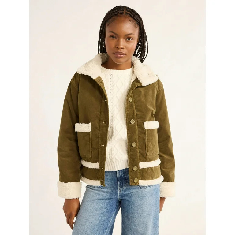 Free Assembly Women's and Women's Plus Corduroy Jacket with Faux Shearling Trim, Sizes XS-4X | Walmart (US)