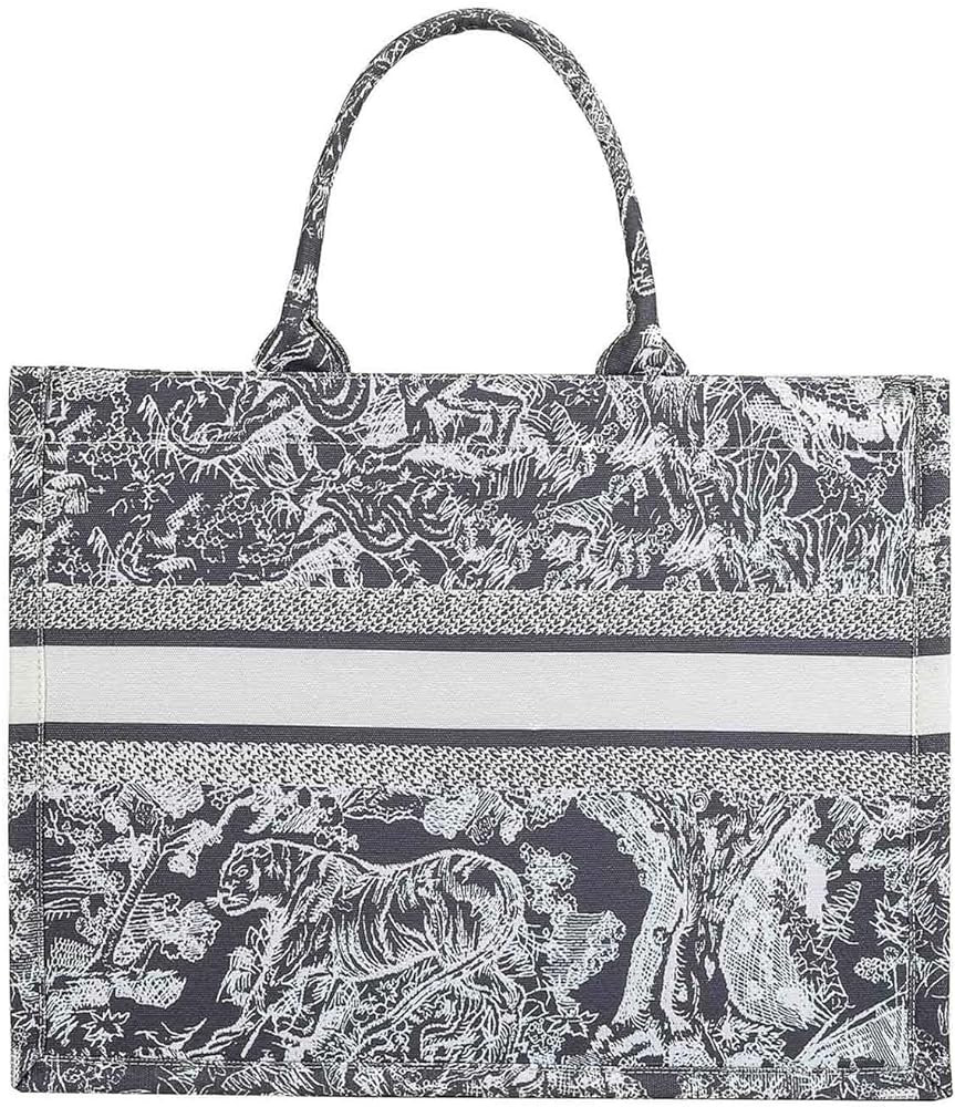 Fashion luxury tote bag cotton linen one shoulder handbag large capacity jacquard embroidery retr... | Amazon (US)