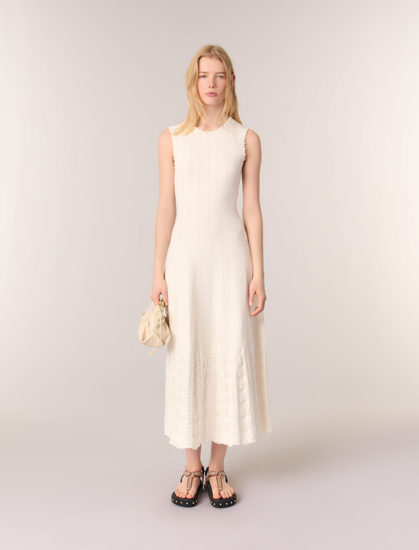 Robe en maille pointelle perlée blanc pour femme | Maje | Maje EU