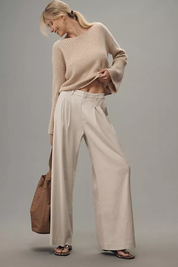 Maeve Linen Wide-Leg Trouser Pants | Anthropologie (US)