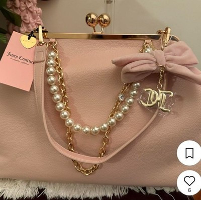 Juicy Couture Pink Kiss Lock Clutch Pearl Chain Bow Logo Charm Gold Hardware | eBay | eBay US