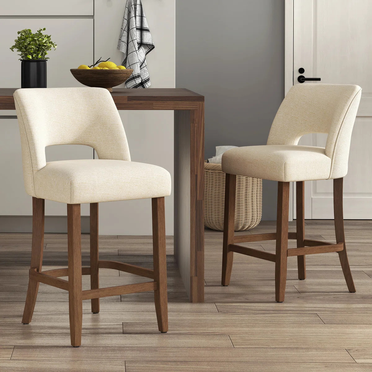 Upholstered Counter Stool With Solid Wood Legs Set of 4 | Wayfair North America