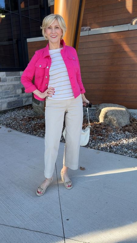 The cutest @talbotsofficial pink denim jacket is the perfect topper for these chic @spanx cropped pants! Great spring outfit for home or travel!

#LTKover40 #LTKVideo #LTKtravel