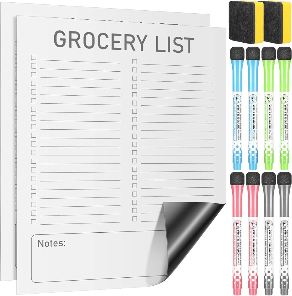 2 Pcs Magnetic Dry Erase to Do List Grocery List Pad Whiteboard Sheet for Fridge 10" x 12" Magnet... | Amazon (US)