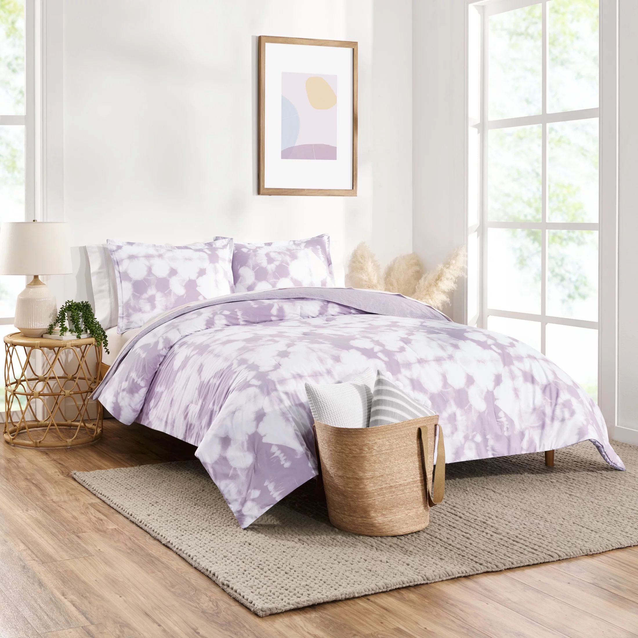 Gap Home Tie Dye Reversible Organic Cotton Blend Comforter Set, Twin, Lavender, 2-Pieces | Walmart (US)