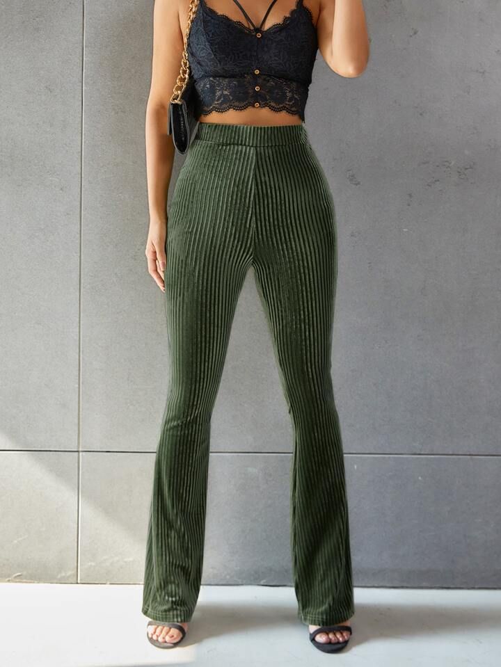 Solid Flare Leg Velvet Pants | SHEIN