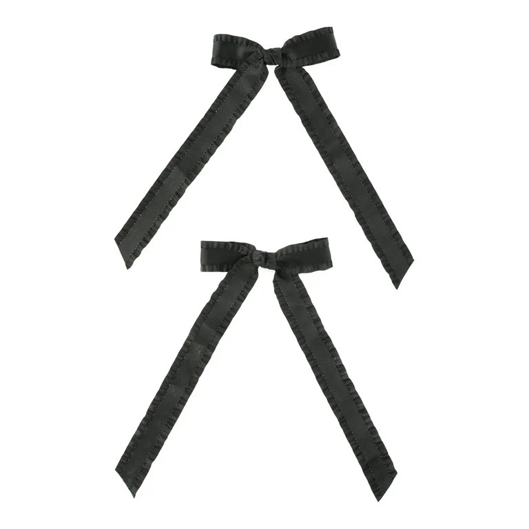 No Boundaries Ruffle Edge Bow Hair Clip Set, 2-Piece, Women's | Walmart (US)