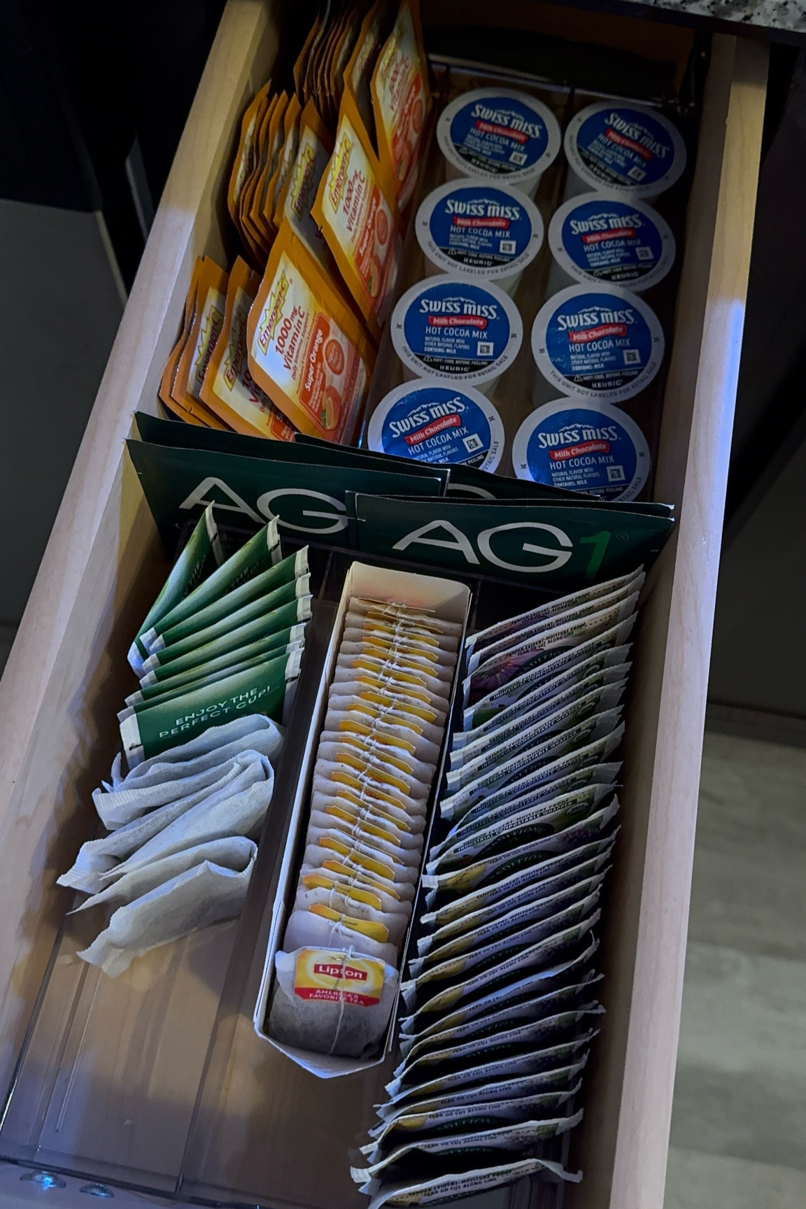 tea, supplements + hot coco drawer organization | kitchen organization 

#LTKHome