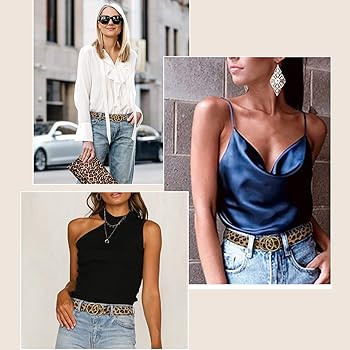 Women's Leopard Print Leather Belt for Jeans Dresses Fashion Waist Belt with Gold Double Ring Buckle | Amazon (US)