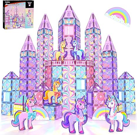 GobiDex 100PCS Unicorn Magnetic Tiles with 6 Unicorns, Princess Castle Unicorn Toys for Girls Age... | Amazon (US)