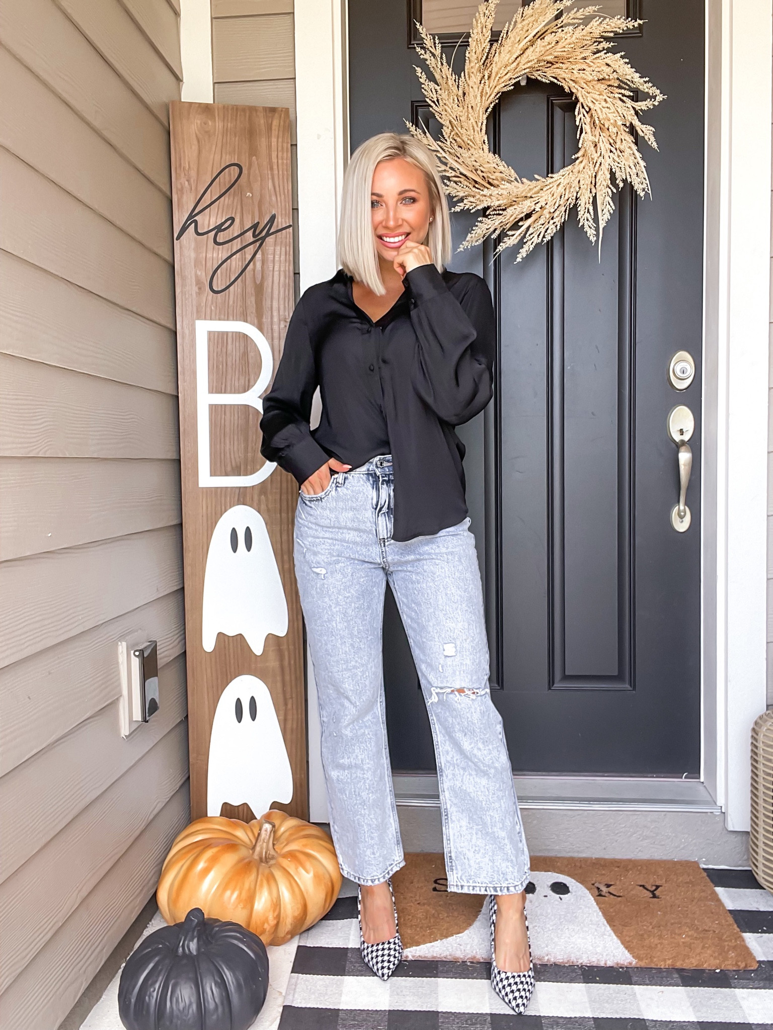 Everyone needs a plain black satin top in their closet. This is a staple piece that can be worn all year long, especially through the holidays. I’m wearing a small in the top and a 26 in the distressed jeans! 

#LTKSeasonal #LTKunder50 #LTKstyletip