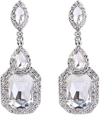 BriLove Women's Wedding Bridal Crystal Emerald Cut Infinity Figure 8 Chandelier Dangle Earrings | Amazon (US)