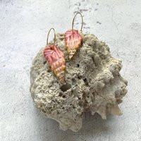 Pink Orange Seashell Earrings, Ceramic Porcelain Gold Plated Hoops, Shellieartist, Luster, Handmade, Beach Earrings | Etsy (US)