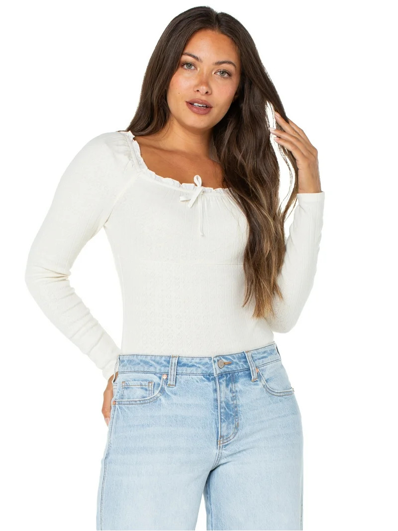 Celebrity Pink Women's and Women's Plus Puff Long Sleeve Pointelle Bodysuit, Sizes XS-XXXL | Walmart (US)