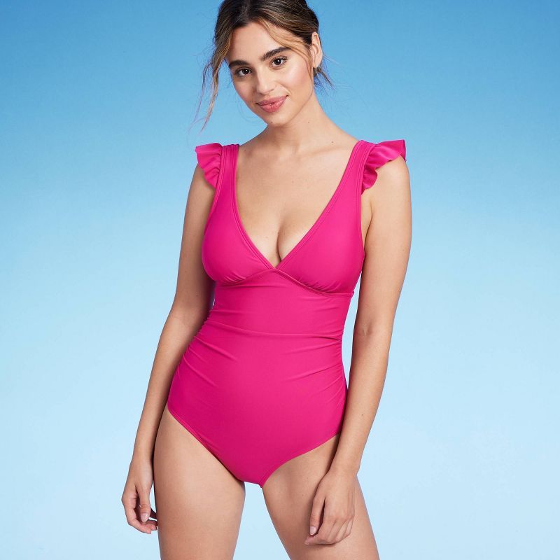 Women's Ruffle Shoulder Ruched Full Coverage One Piece Swimsuit - Kona Sol™ | Target