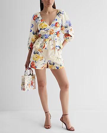 Floral V-neck Peplum Top + Stylist Pleated Floral Shorts | Express