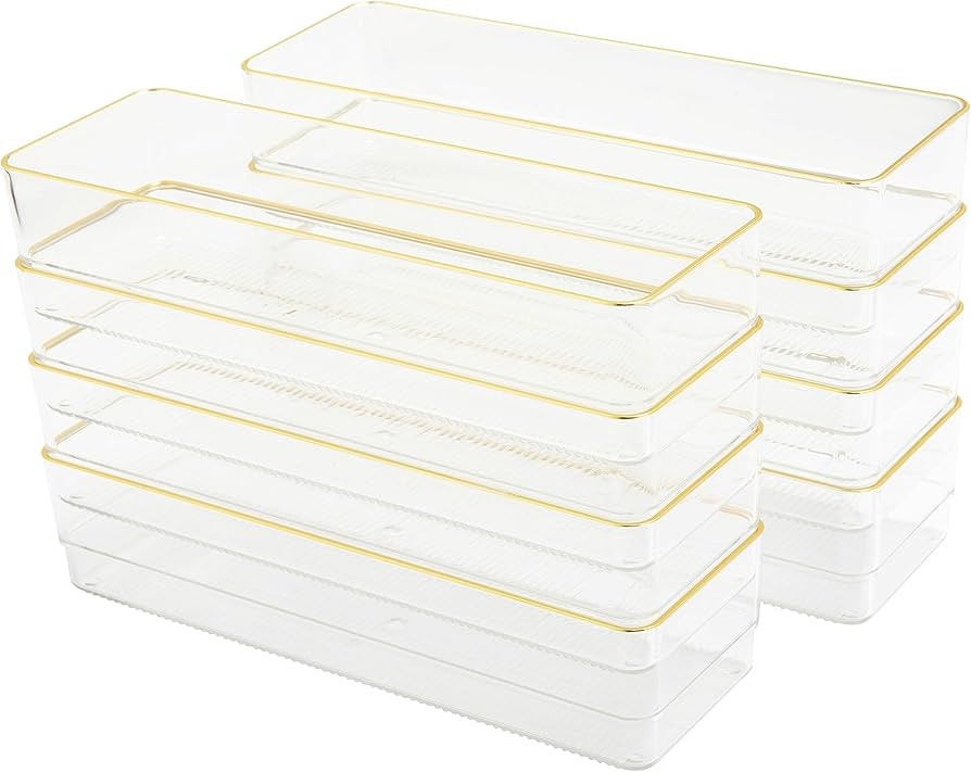 Martha Stewart Kerry Plastic Stackable Office Desk Drawer Organizers, 9" x 3", 8 Pack, with Gold ... | Amazon (US)