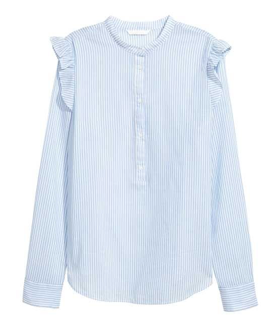 H&M - Cotton Blouse - Light blue/white striped - Women | H&M (US)