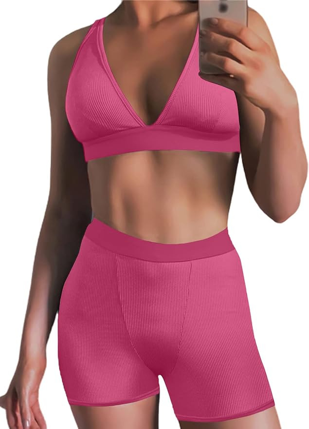 Women's Workout Outfit 2 Pieces High Waist Bodycon Yoga Leggings and Sleeveless Crop Top Gym Clot... | Amazon (US)
