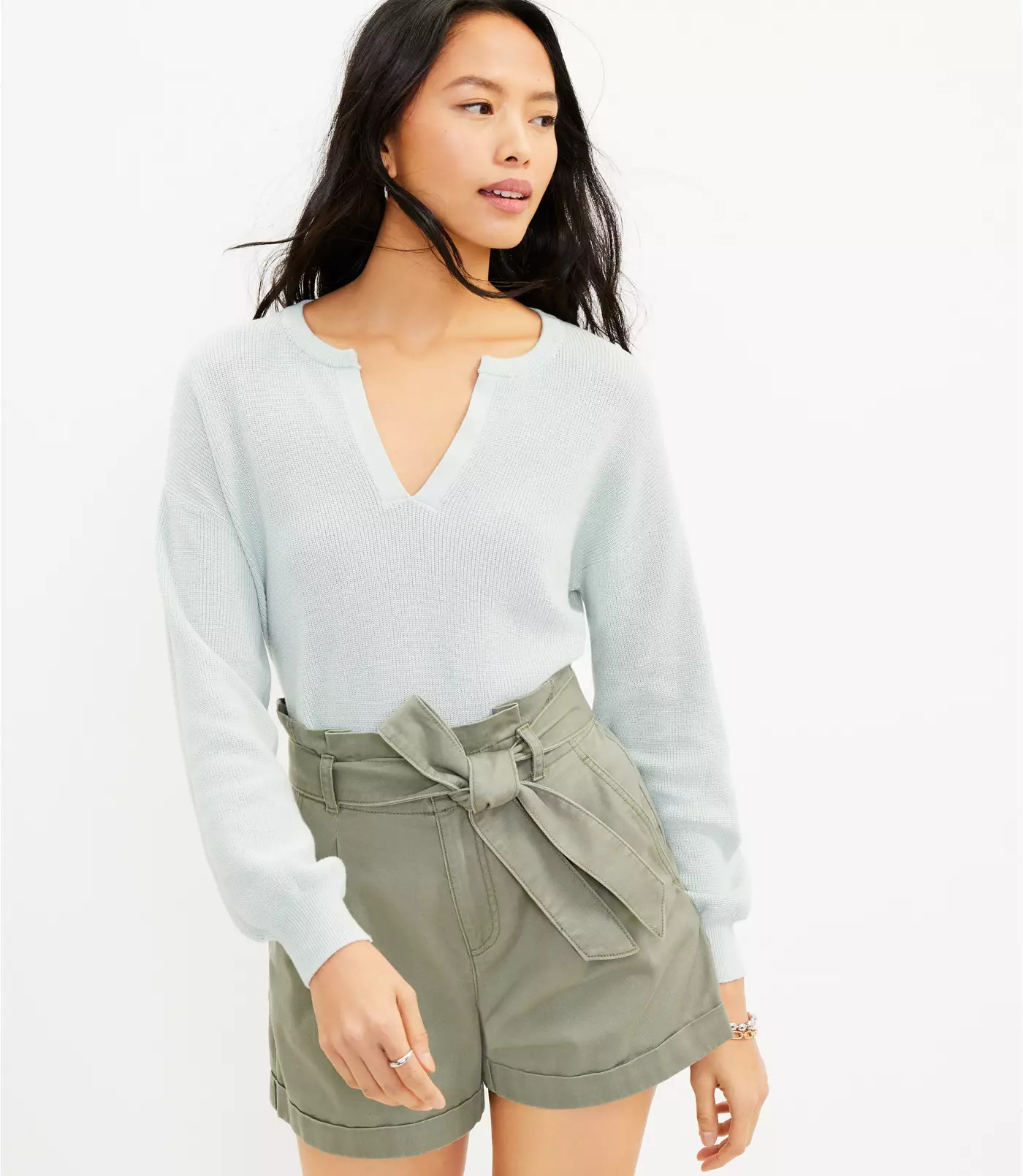 Textured Split Neck Sweater | LOFT