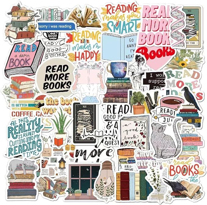 50pcs Book Stickers for Kindle, Bookish Reading Stickers for Laptop, Booktok Stickers Book Lover ... | Amazon (US)