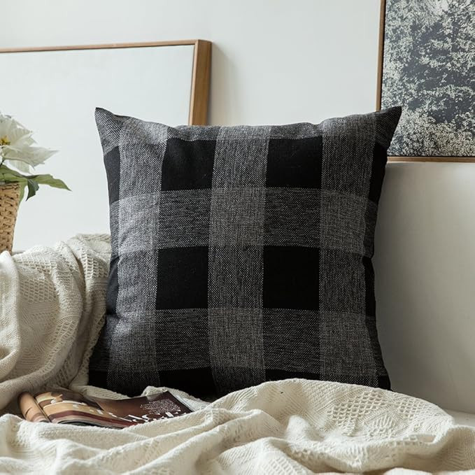 MIULEE Classic Retro Checkers Plaids Linen Soft Solid Black and Grey Decorative Throw Pillow Cove... | Amazon (US)