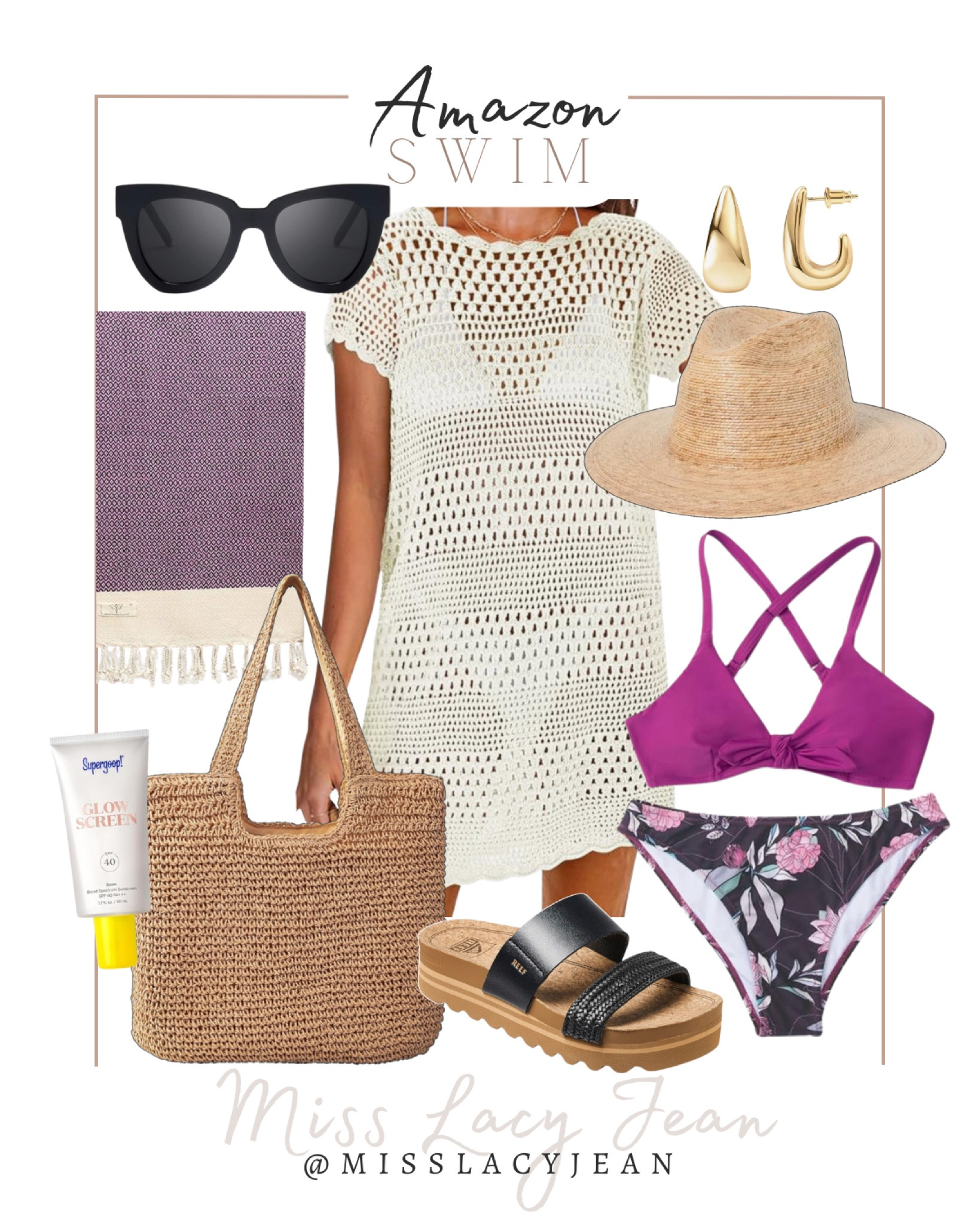 Amazon swim finds include sun hat, earrings, swimming suit, cover up, slide sandals, tote bag, Supergoop SPF, towel, and sunglasses.

Beach finds, summer swim, swimming finds, Amazon swim 

#LTKFindsUnder50 #LTKStyleTip #LTKSwim