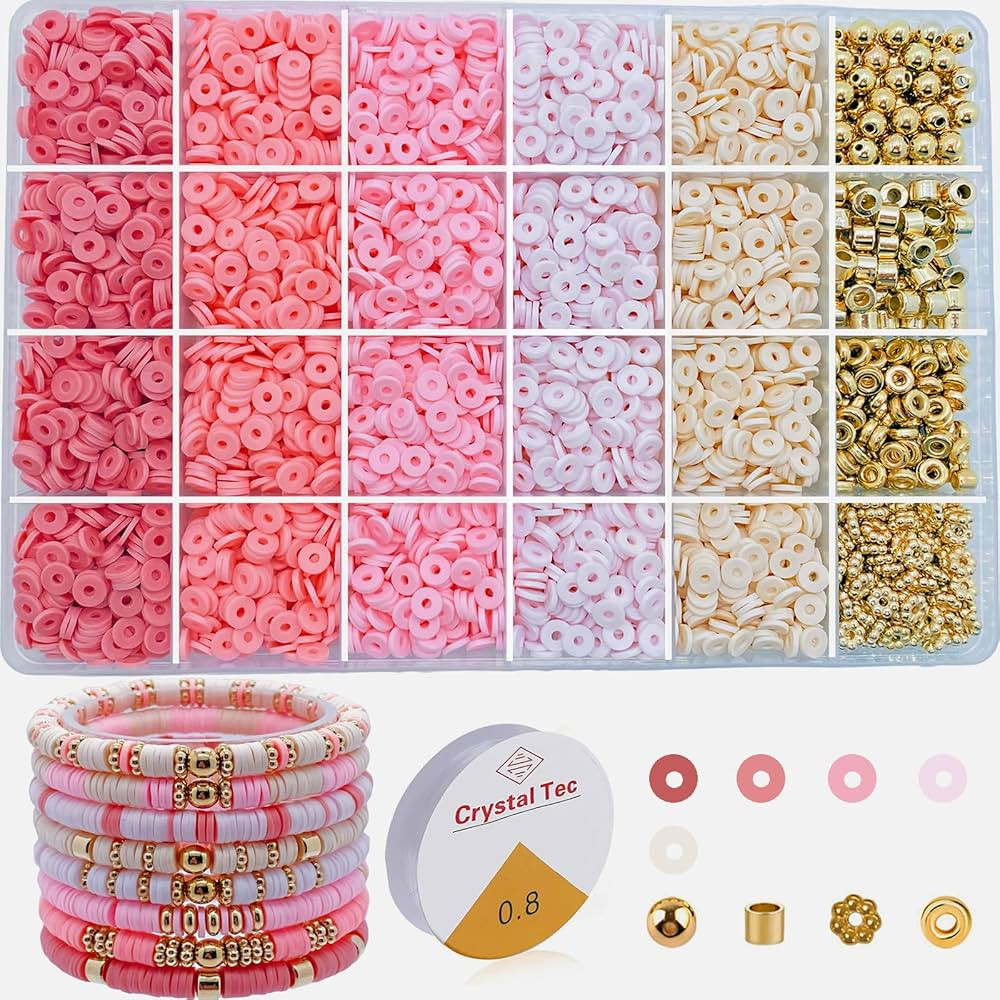 Clay Beads Bracelet Making Kit 6mm Pink Clay Beads Friendship Bracelets Making Kit Gold Spacer be... | Amazon (CA)